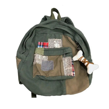 Qfdian Patchwork Vintage Y2k Aesthetic Canvas Bags Grunge Simple Japanese Students Backpacks Women All Match Trendy Pendant Schoolbags